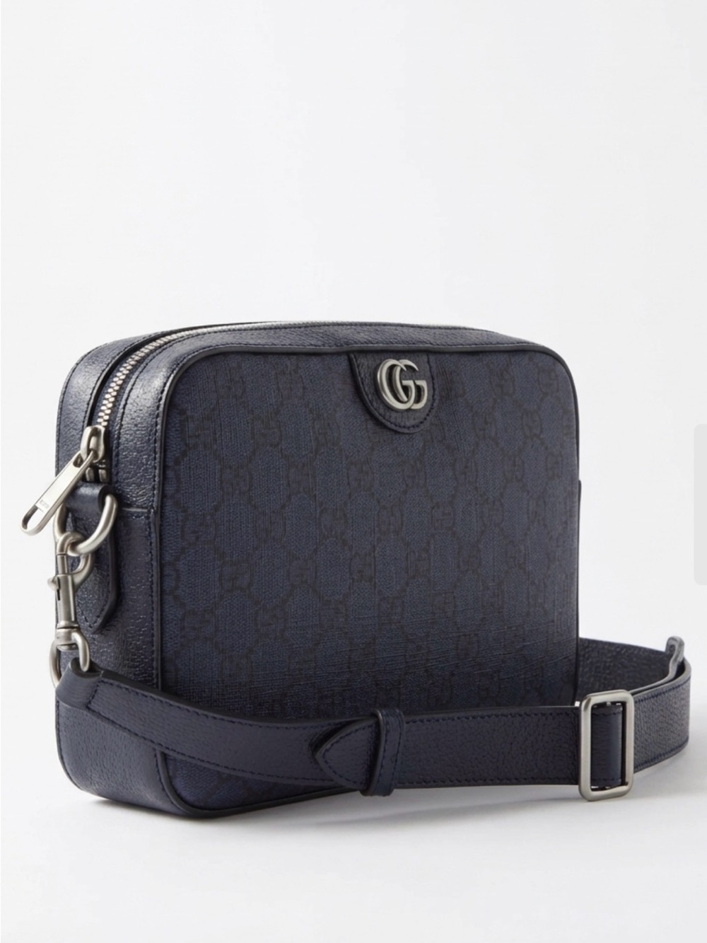 New Gucci GG Supreme mens canvas small crossbody bag, dark blue navy